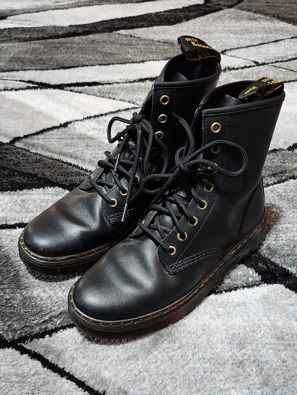 DR MARTENS ZAVALA BLACK LEATHER UNISEX LACE-UP BOOTS